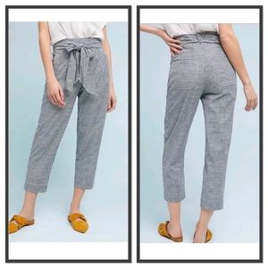 Anthropologie Cartonnier Gingham Tapered Tie Waist Pants